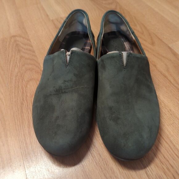 Born Hailey Loafer Womens 9.5M Green Leather Casual Slip On Notched - Picture 2 of 10